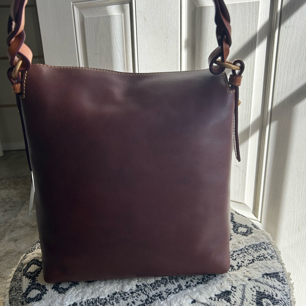 Dooney & Bourke Chestnut Brown Leather Hobo with Tan Handle - Picture 2 of 12
